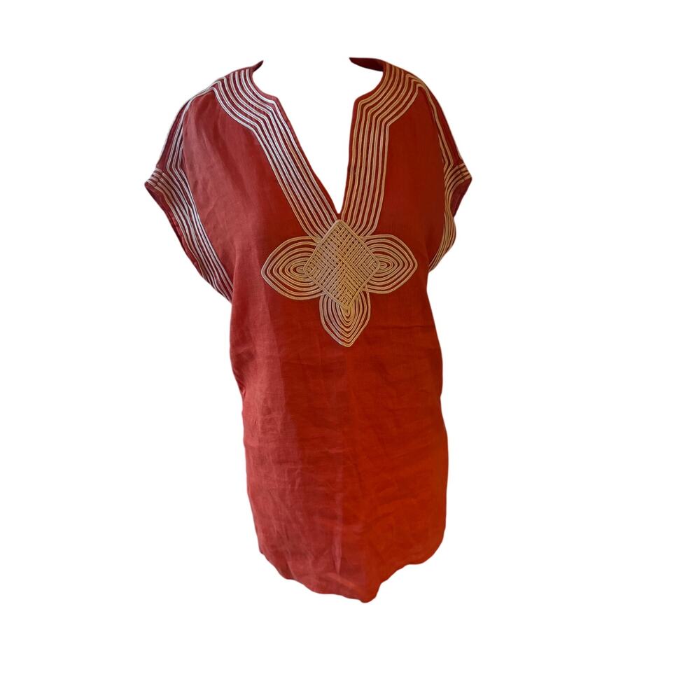 Tory Burch kaftan tunic coverup dress sz xs orange linen